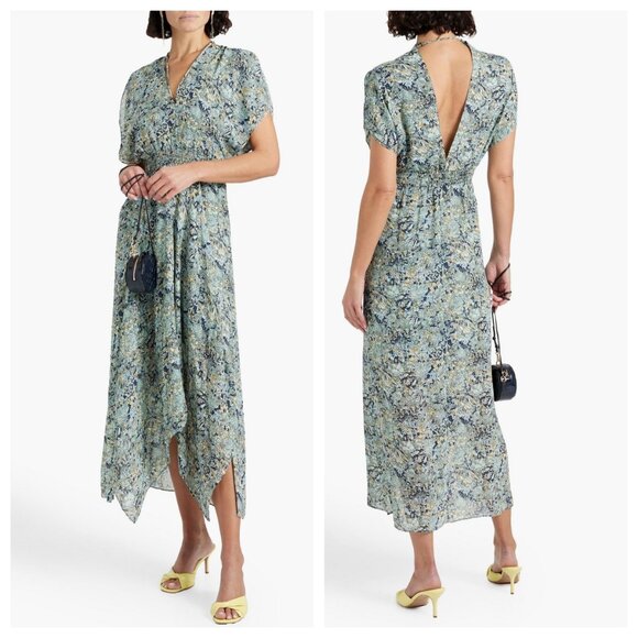 maje Rachelle Floral Print Smocked Maxi Dress